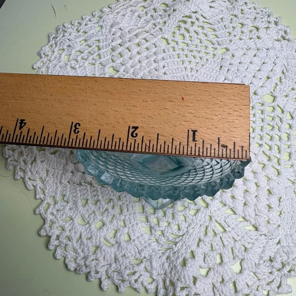 Vintage Blue Salt Dip Dish Trinket Dish Cottagecore Diamond Point Pressed Glass